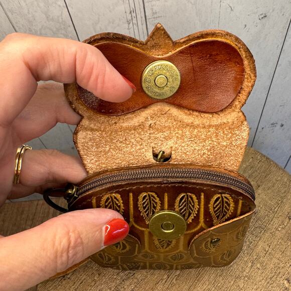 Genuine Leather Owl Wristlet Wallet Leather Coin Purse NEW FAST SHIP - Picture 3 of 8